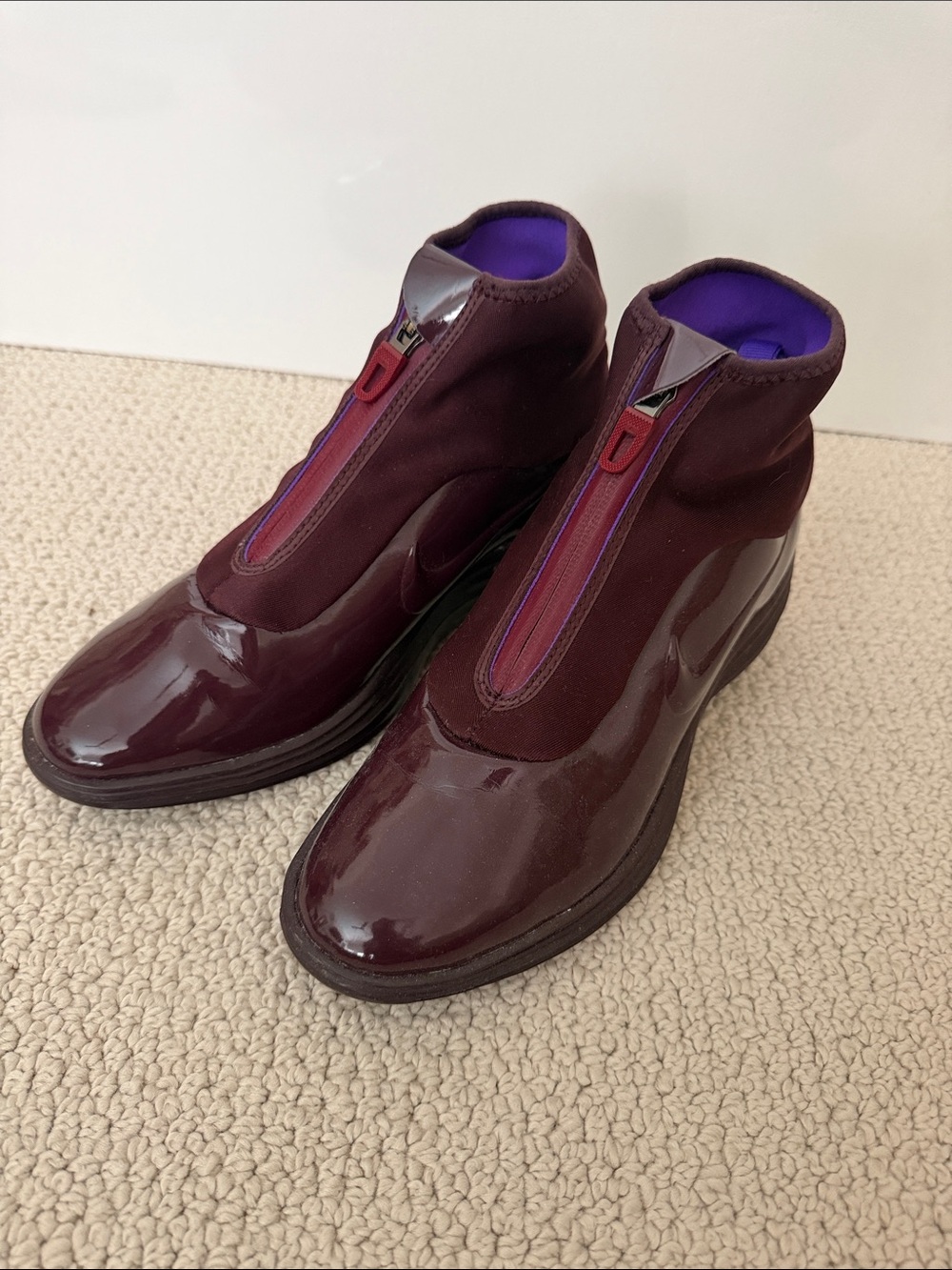 Nike Burgundy Patent Leather Nike LunarElite Sky Hi SneakerBoots wedge - 6.5